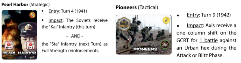 Pictures and descriptions of Strategic and Tactical cards